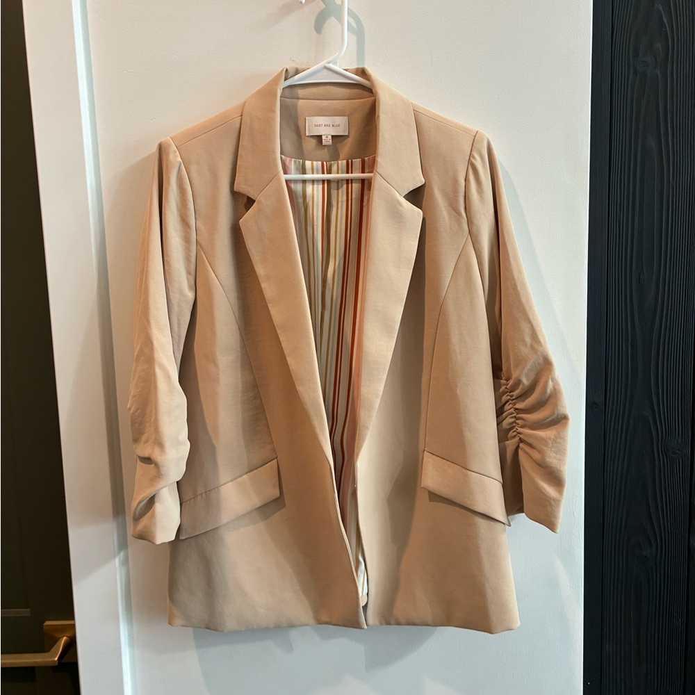 SKIES ARE BLUE •  Recyled Shirred Sleeve Blazer • 3/4 length